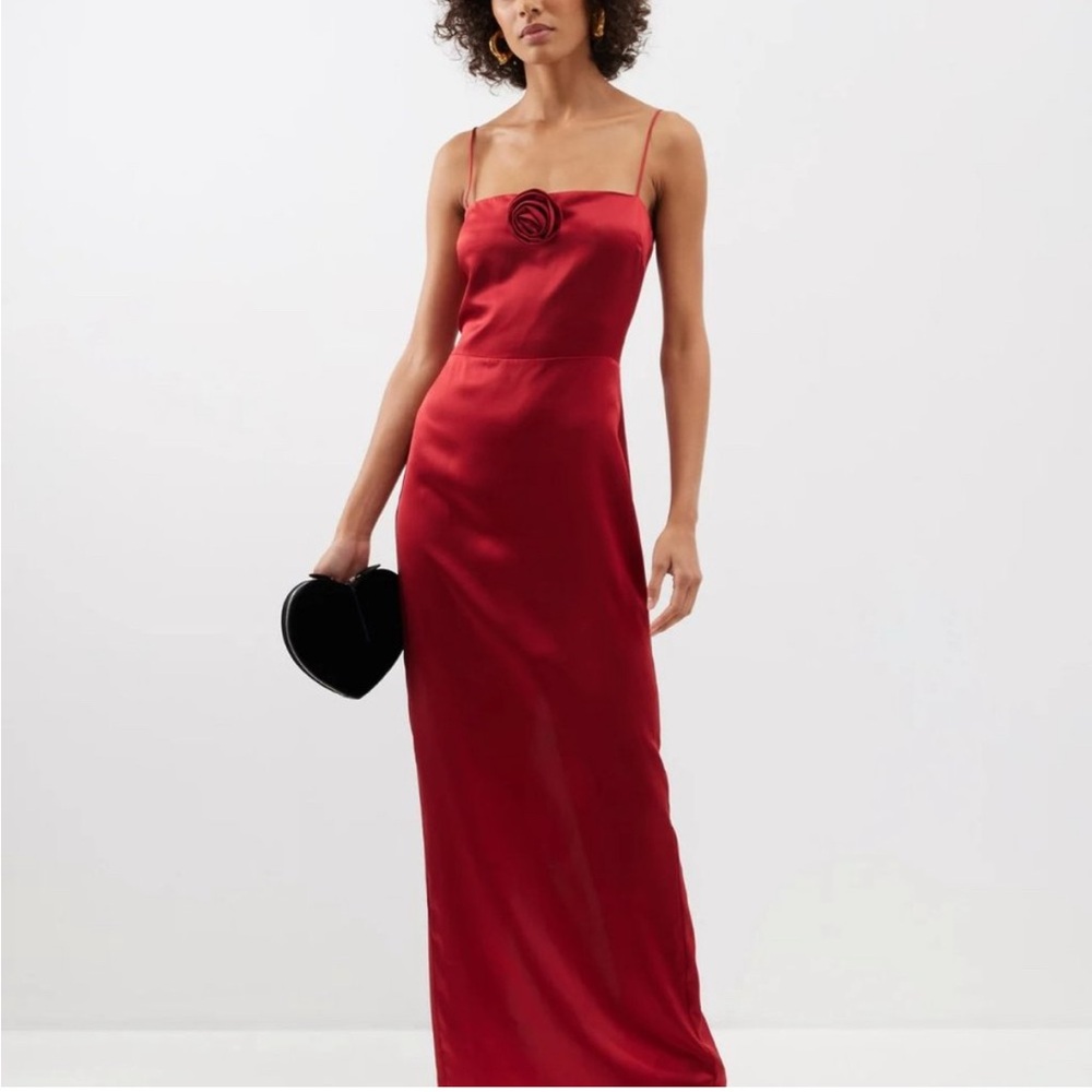 Elegant Red Satin Evening Gown By Reformation